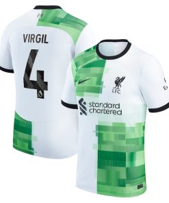 Alternative view of Virgil van Dijk Liverpool Nike 2023/24 Away Replica Player Jersey - White/Red