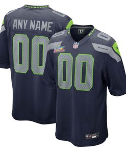 Men's Seattle Seahawks  Nike College Super Bowl LX Patch Custom Game Jersey- Navy/Gray/White