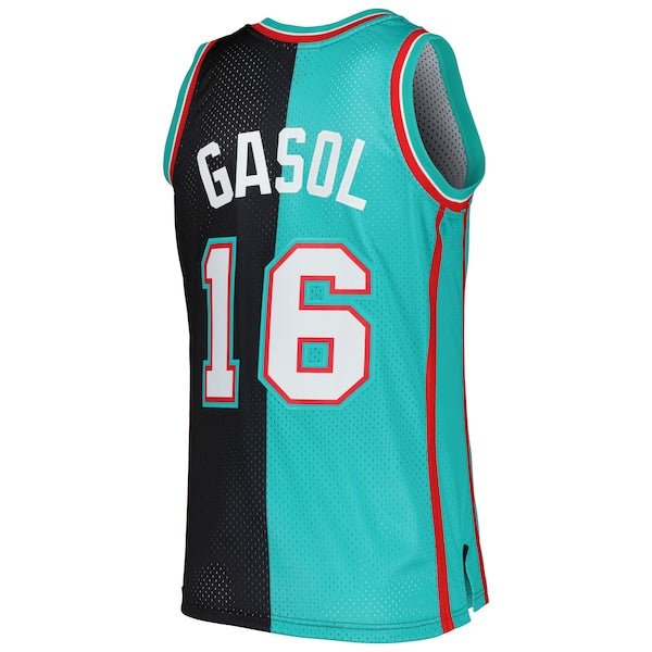 Pau Gasol Memphis Grizzlies Hardwood Classics 2001/02 Split Swingman Jersey - Black/Turquoise - Image 5