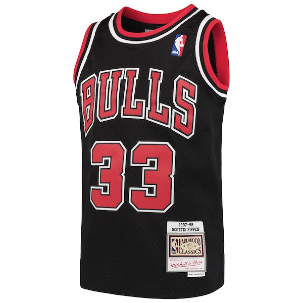 Scottie Pippen Chicago Bulls Youth Hardwood Classics Swingman Throwback Jersey - Black/Red/White - Image 5