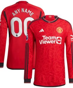 Manchester United adidas 2023/24 Home Authentic Custom Long Sleeve Jersey - Red