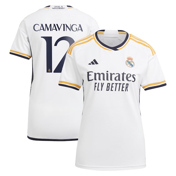 Eduardo Camavinga Los Merengues adidas Women's 2023/24 Home Replica Jersey - White/Navy - Image 2