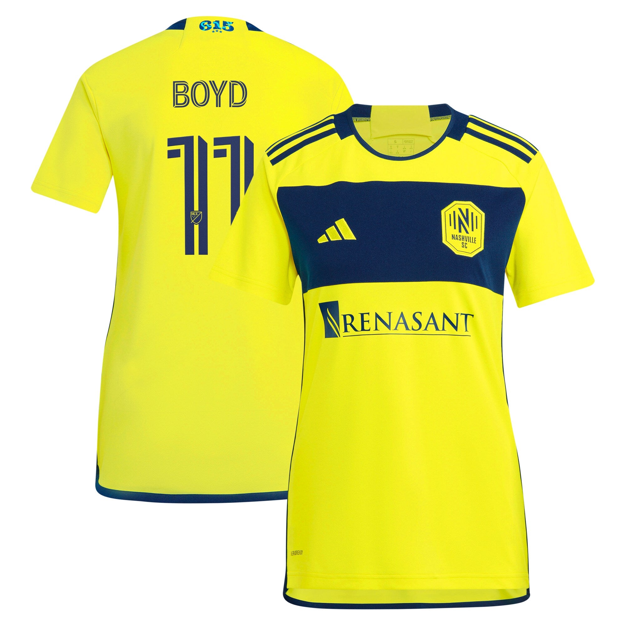 Tyler Boyd Nashville SC adidas Women's 2024 Man In Black Kit Replica Player Jersey - Black/Yellow - Image 6