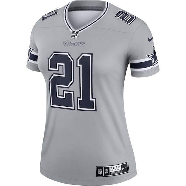 Ezekiel Elliott Dallas Cowboys Nike Women's Inverted Legend Jersey - Gray - Image 2