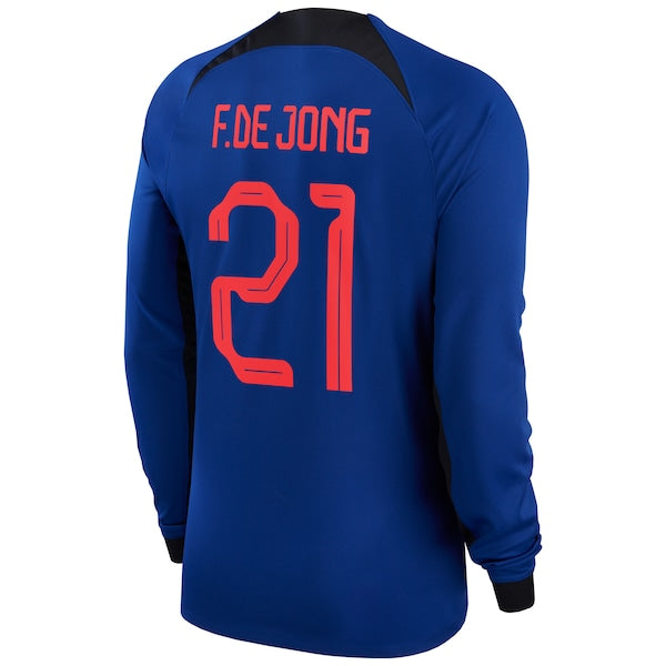 Frenkie de Jong Netherlands National Team Nike 2022/23 Away Breathe Stadium Replica Player Long Sleeve Jersey - Blue - Image 3
