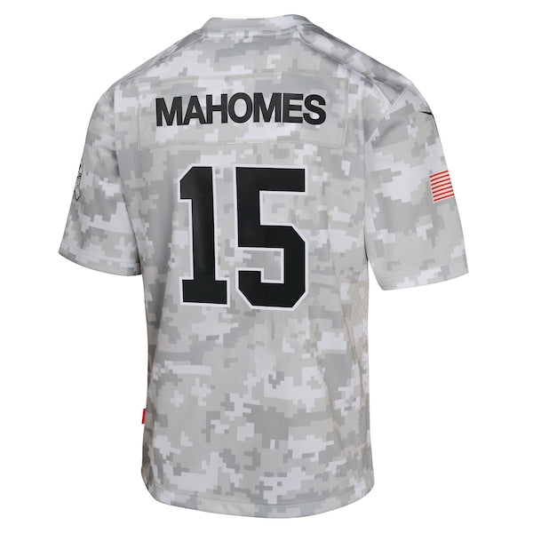 Patrick Mahomes Kansas City Chiefs Nike Youth 2024 Salute to Service Game Jersey - Arctic Camo - Image 3