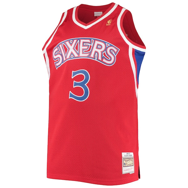 Allen Iverson Philadelphia 76ers 1996/97 Big & Tall Hardwood Classics Swingman Jersey - Red/Black/Royal/White - Image 3