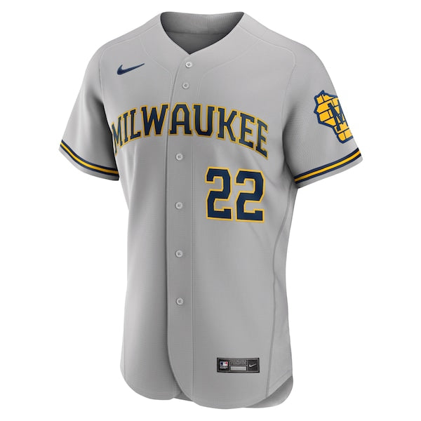 Christian Yelich Milwaukee Brewers Nike Road Authentic Player Logo Jersey - Gray - Image 2