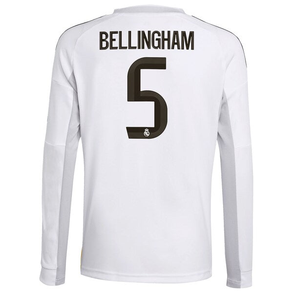 Jude Bellingham Los Merengues adidas Youth 2025/26 Home Replica Long Sleeve Jersey - White - Image 3
