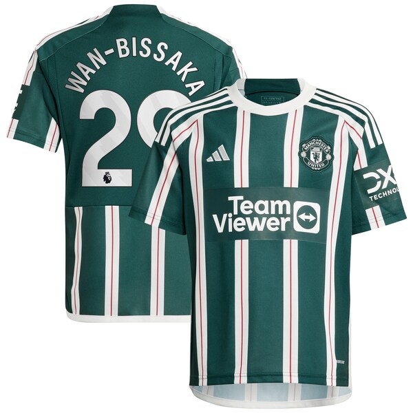 Aaron Wan-Bissaka Manchester United adidas Youth 2023/24 Away Replica Player Jersey - Green/White - Image 2