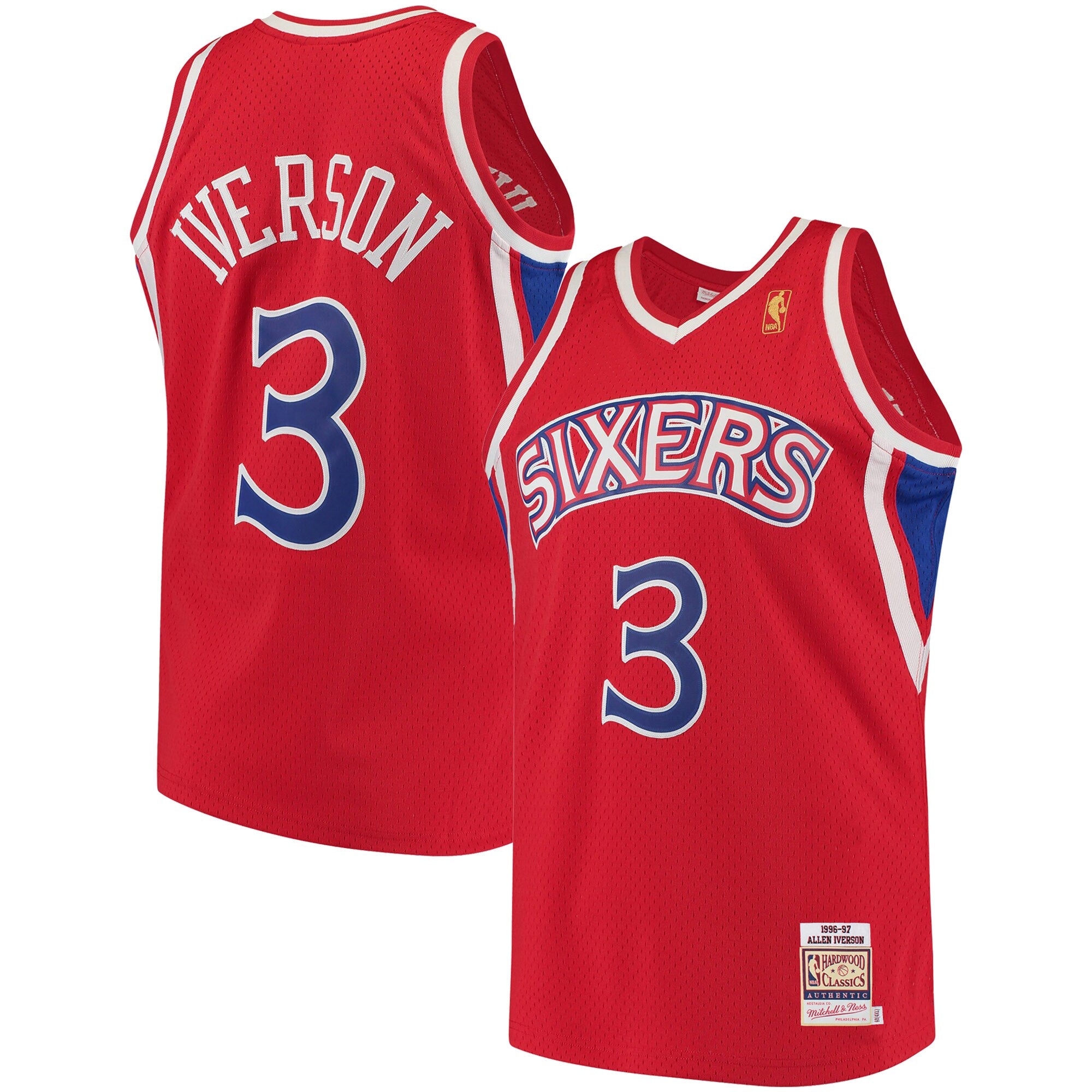 Allen Iverson Philadelphia 76ers 2003/04 Hardwood Classics Authentic Jersey - White/Black/Red - Image 6