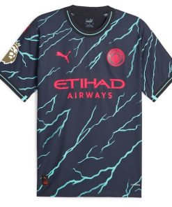 Alternative view of Erling Haaland Manchester City Puma 2023/24 Third Authentic Player Jersey - Navy