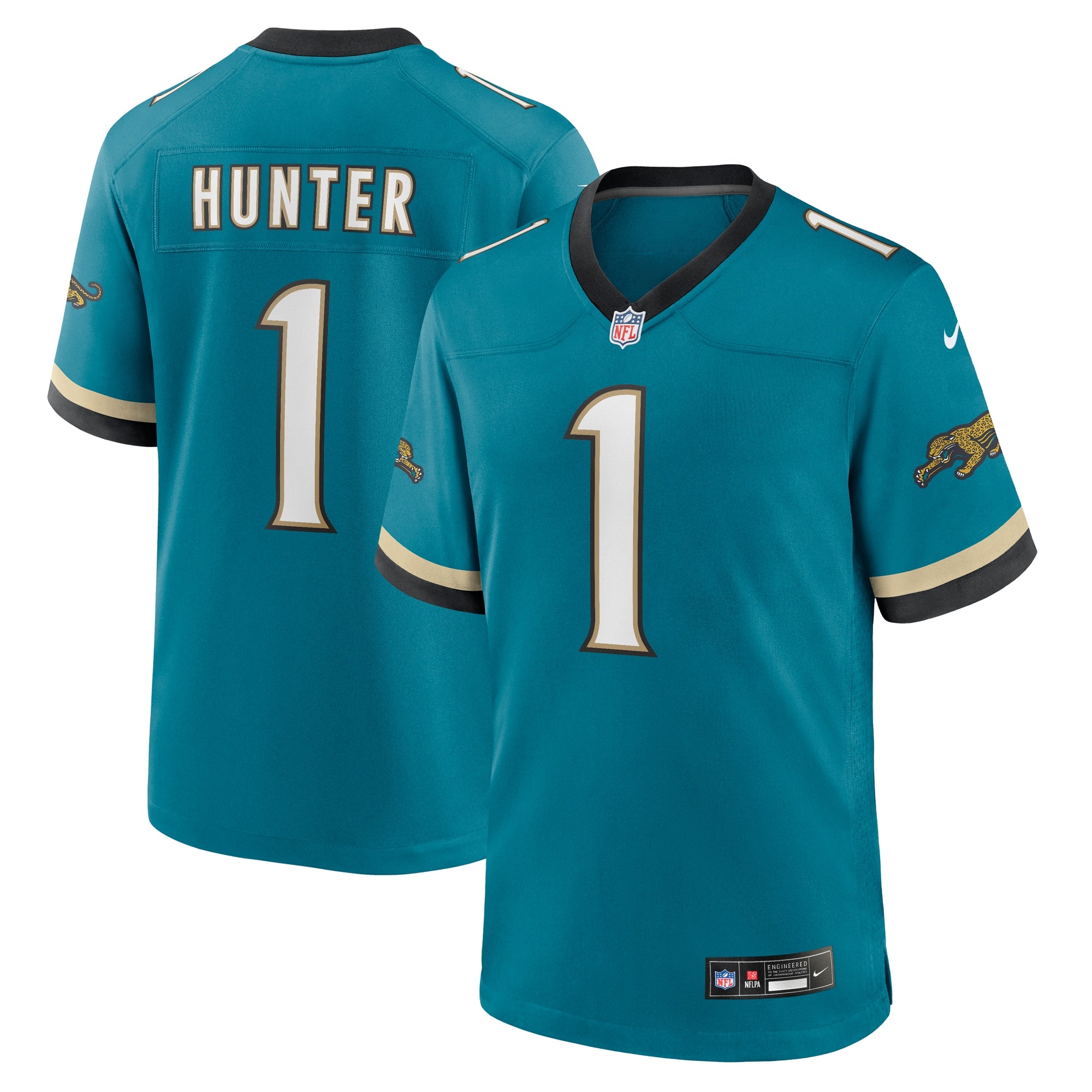 Travis Hunter Jacksonville Jaguars Nike 2025 NFL Draft First Round Pick Game Player Jersey - White/Black/Teal - Image 8