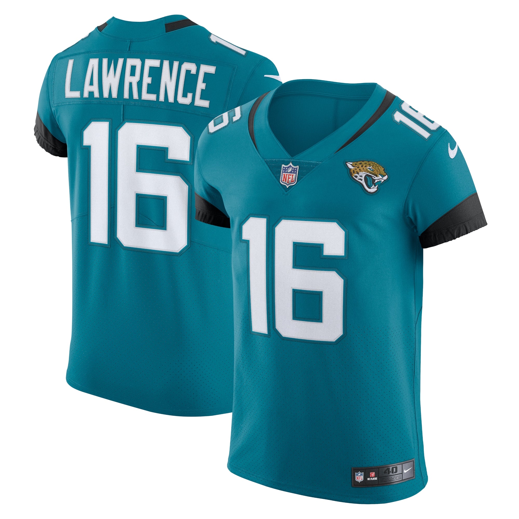 Trevor Lawrence Jacksonville Jaguars Nike Vapor Elite Jersey - Black/Teal - Image 6