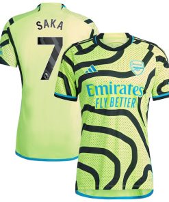 Alternative view of Bukayo Saka Arsenal adidas 2023/24 Away Replica Player Jersey - Yellow/Green