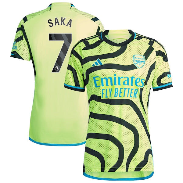 Bukayo Saka Arsenal adidas 2023/24 Away Replica Player Jersey - Yellow/Green - Image 2