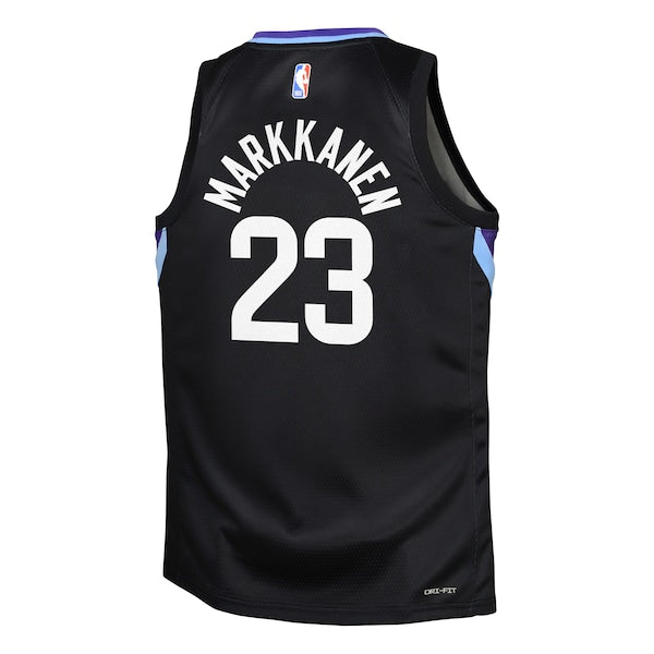 Lauri Markkanen Utah Jazz Jordan Brand Youth Swingman Jersey - Statement Edition - Black - Image 3