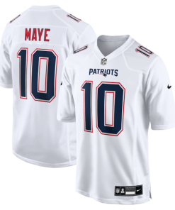 Alternative view of Drake Maye New England Patriots Nike Game Jersey - Tundra White/Black