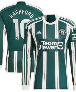 Marcus Rashford Manchester United adidas 2023/24 Away Long Sleeve Replica Player Jersey - Green/Red