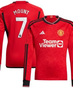 Mason Mount Manchester United adidas 2023/24 Home Replica Long Sleeve Player Jersey - Red