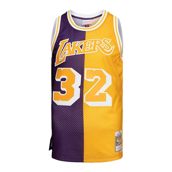 Magic Johnson Los Angeles Lakers Big & Tall Hardwood Classics 1984/85 Split Swingman Jersey - Purple/Gold - Image 2