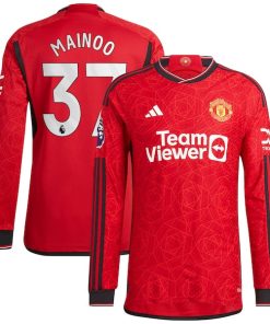 Kobbie Mainoo Manchester United adidas 2023/24 Home Long Sleeve Authentic Player Jersey - Red/Green