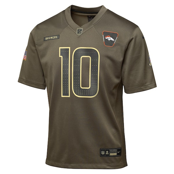 Bo Nix Denver Broncos Nike Youth 2025 Salute to Service Game Jersey - Olive - Image 2