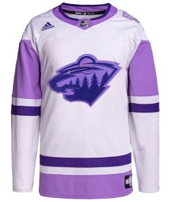 Alternative view of Minnesota Wild adidas Hockey Fights Cancer Primegreen Authentic Custom Jersey - White/Purple