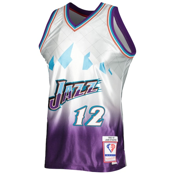 John Stockton Utah Jazz 1996/97 Hardwood Classics 75th Anniversary Swingman Jersey - Platinum - Image 2
