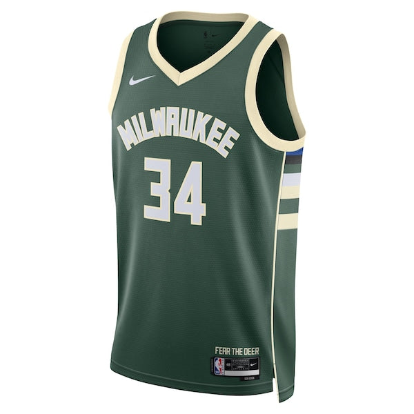 Giannis Antetokounmpo Milwaukee Bucks Nike Unisex Swingman Jersey - Icon Edition - Hunter Green/White - Image 3