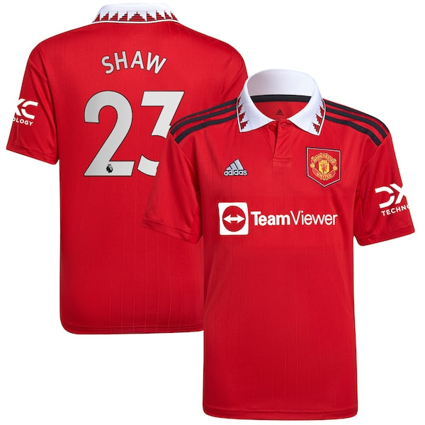 Luke Shaw Manchester United adidas Youth 2022/23 Home Replica Player Jersey - Red