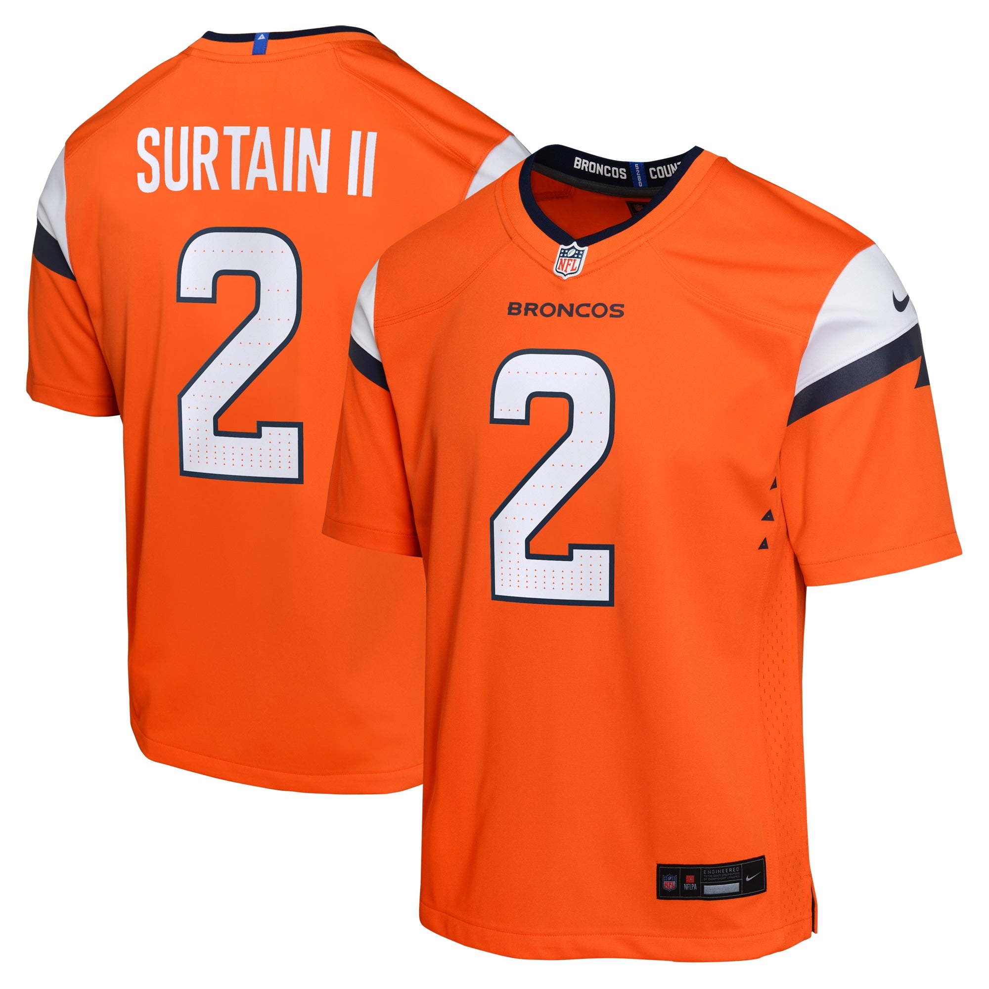 Patrick Surtain II Denver Broncos Nike Youth Alternate Game Jersey - Navy/Orange/White - Image 6