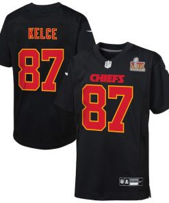 Travis Kelce Kansas City Chiefs Nike Youth Super Bowl LIX Patch Fashion Game Jersey - Carbon Black