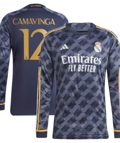 Alternative view of Eduardo Camavinga Los Merengues adidas 2023/24 Away Long Sleeve Replica Player Jersey - Navy/White
