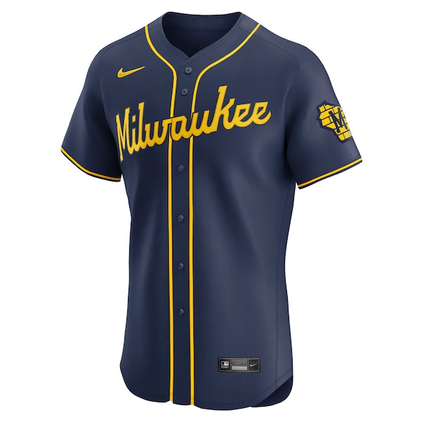 Milwaukee Brewers Nike Alternate Vapor Premier Elite Patch Jersey - Navy - Image 3
