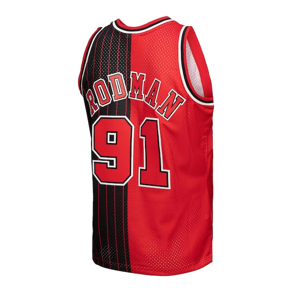 Dennis Rodman Chicago Bulls Hardwood Classics 1995/96 Split Swingman Jersey - Red/Black - Image 3