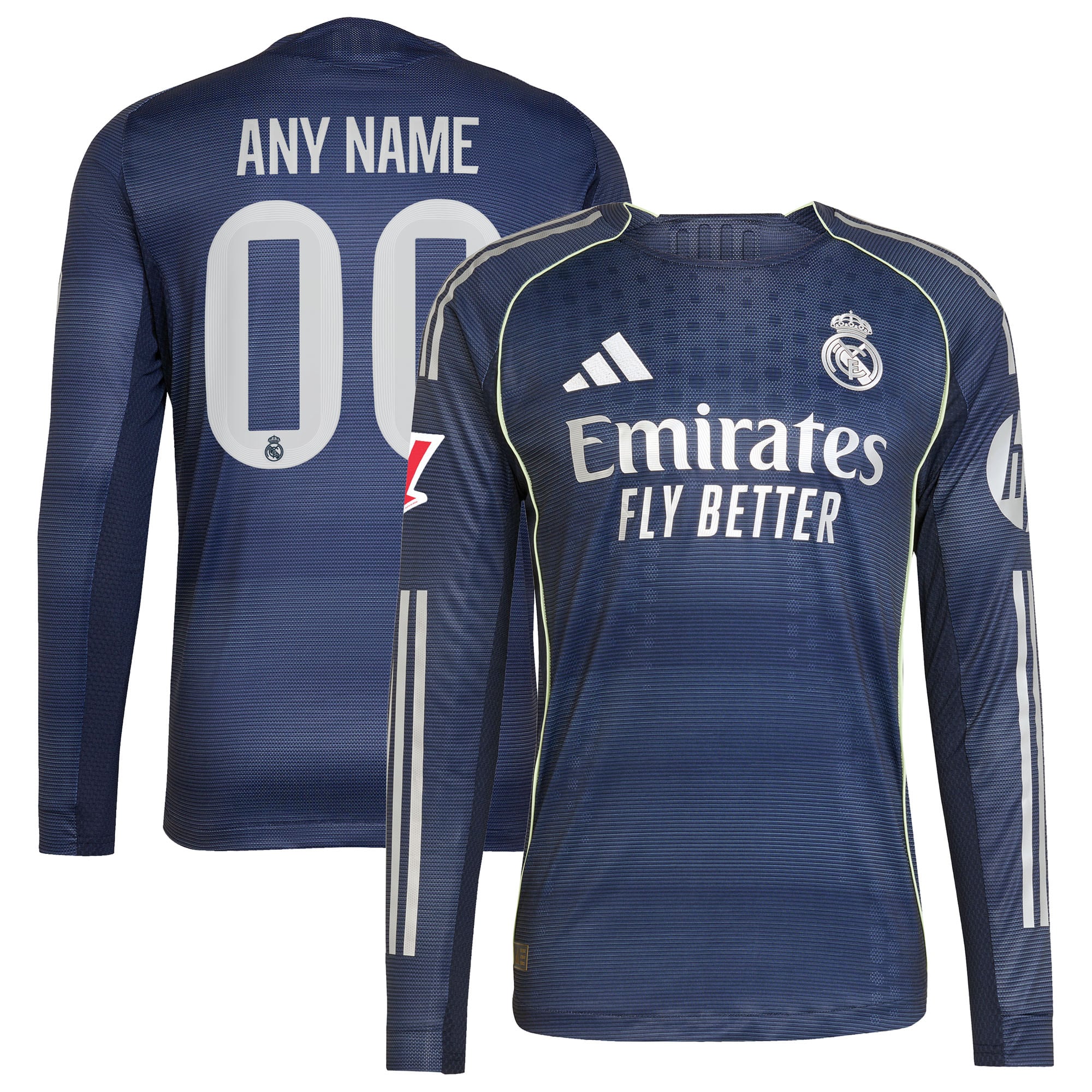 Los Merengues adidas 2025/26 Home Authentic Long Sleeve Custom Jersey - White/Blue - Image 6