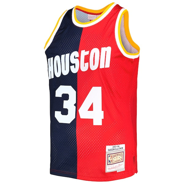 Hakeem Olajuwon Houston Rockets Hardwood Classics 1993/94 Split Swingman Jersey - Navy/Red - Image 4