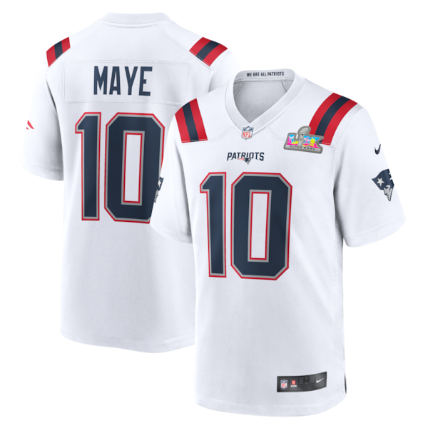 Men's Nike Drake Maye New England Patriots Super Bowl LX Patch Game Jersey - White/Navy - Image 2