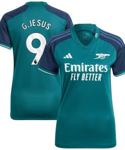Gabriel Jesus Arsenal adidas Women's 2023/24 Third Replica Player Jersey - Green/Red/Yellow