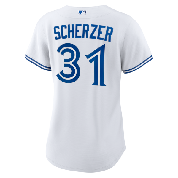 Max Scherzer Toronto Blue Jays Nike Women's 2025 World Series Home Replica Player Jersey - White - Image 3