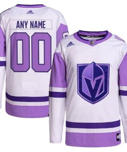 Vegas Golden Knights adidas Hockey Fights Cancer Primegreen Authentic Custom Jersey - White/Purple