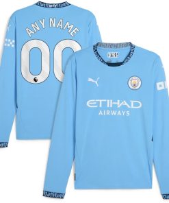 Manchester City Puma 2024/25 Home Replica Long Sleeve Custom Jersey - Light Blue