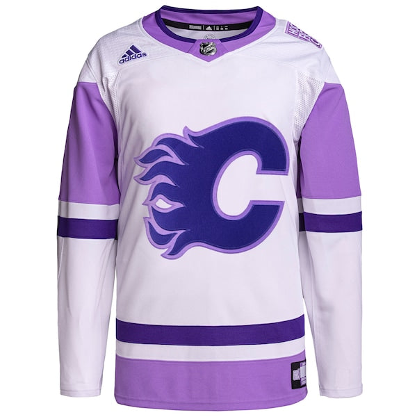 Calgary Flames adidas Hockey Fights Cancer Primegreen Authentic Blank Practice Jersey - White/Purple - Image 2