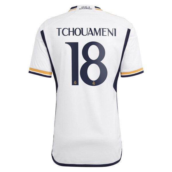 Aur¨¦lien Tchouam¨¦ni Los Merengues adidas 2023/24 Home Replica Player Jersey - White/Navy - Image 4