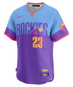 Alternative view of Kris Bryant Colorado Rockies Nike 2025 City Connect Limited Player Jersey - Purple/Light Blue