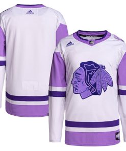 Chicago Blackhawks adidas Hockey Fights Cancer Primegreen Authentic Blank Practice Jersey - White/Purple