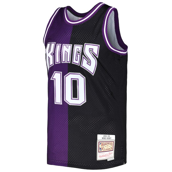 Mike Bibby Sacramento Kings Hardwood Classics 2001/02 Split Swingman Jersey - Purple/Black - Image 2