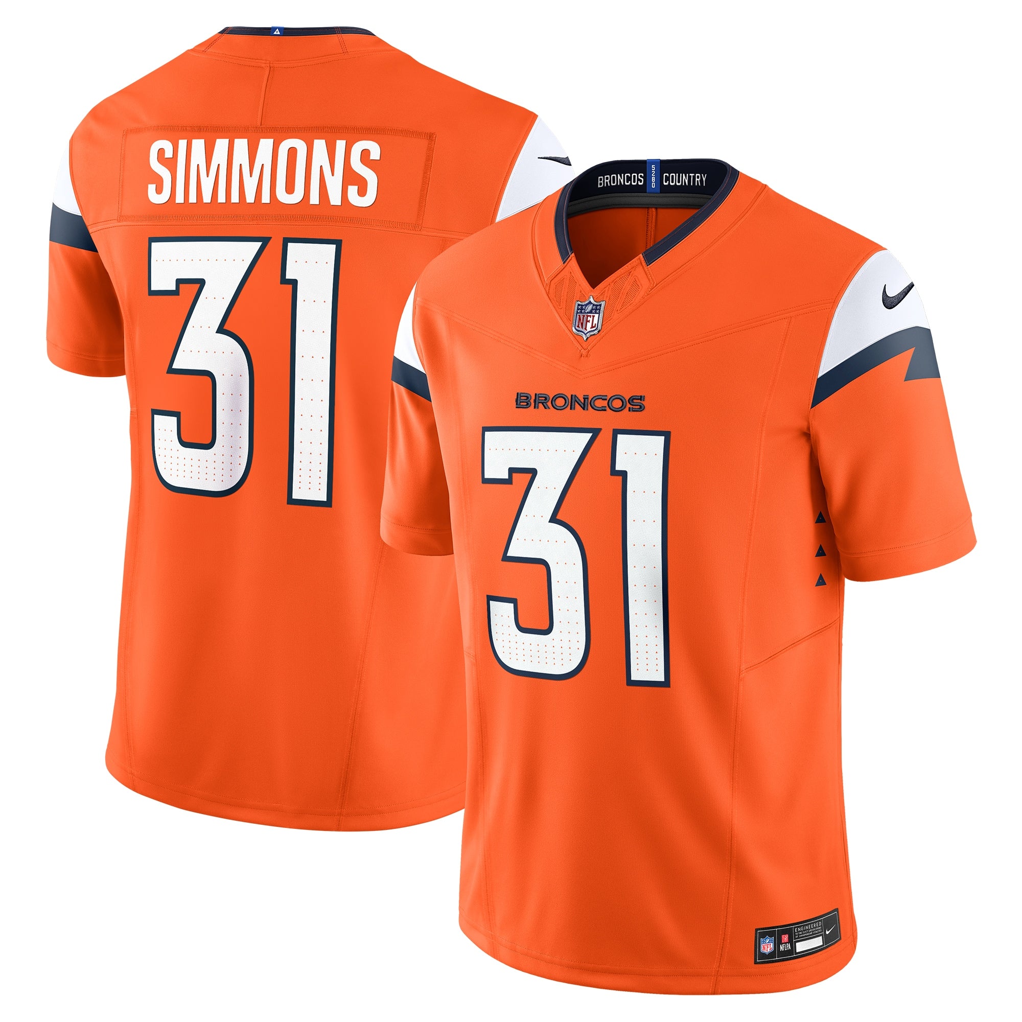 Justin Simmons Denver Broncos Nike Vapor F.U.S.E. Limited Jersey - White/Navy/Orange - Image 8