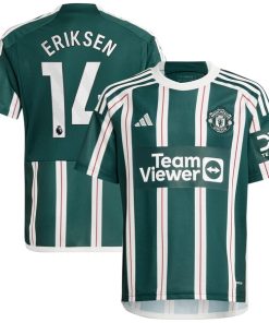 Christian Eriksen Manchester United adidas Youth 2023/24 Away Replica Player Jersey - Green/White